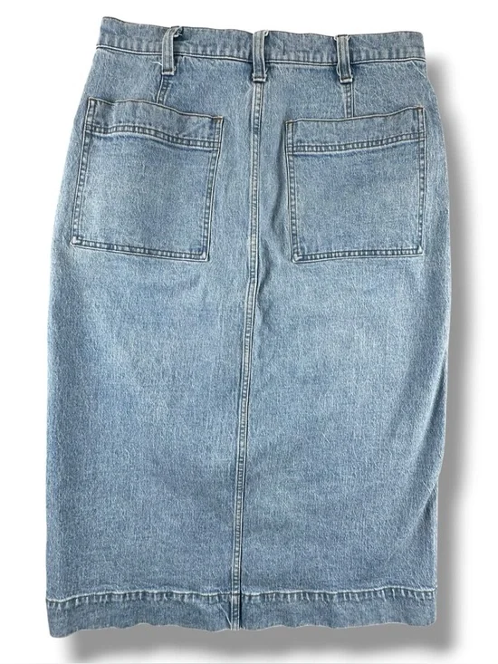 Madewell Size 30 Denim Midi Skirt Light Wash Rigid Flare Front Slit - Picture 3 of 8